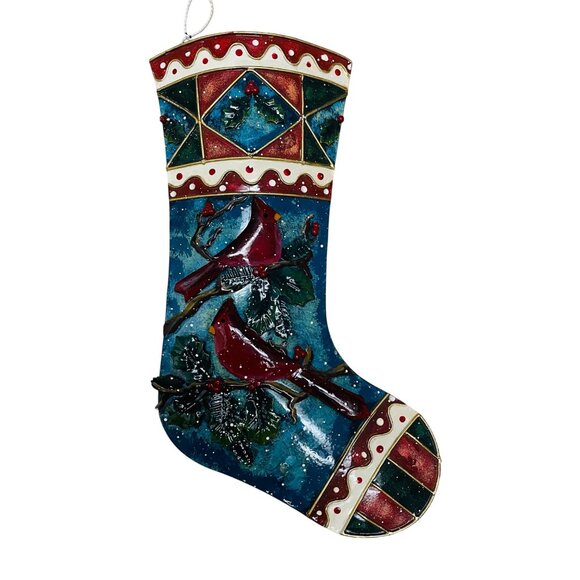 Vintage-Inspired Prima Creations Metal Christmas Stocking With Cardinal Design 1 - Picture 1 of 12